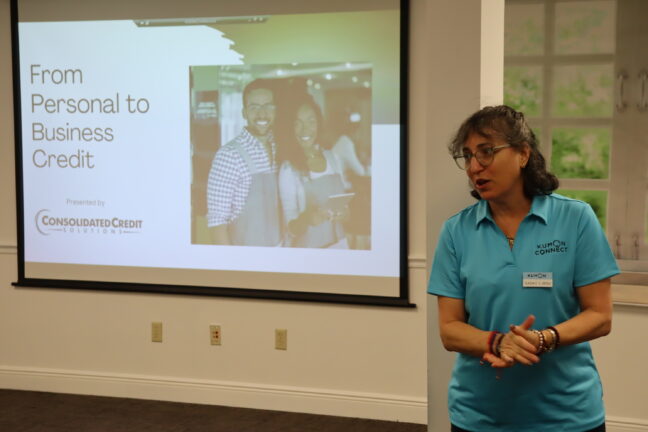 Woman speaking at the Hispanic Heritage Chamber of Commerce 2024