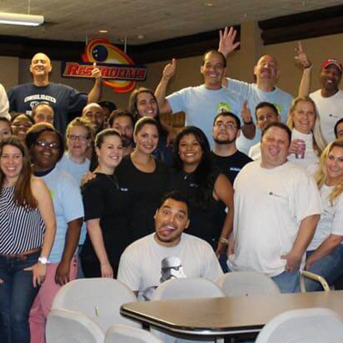 Group photo at the bowling alley